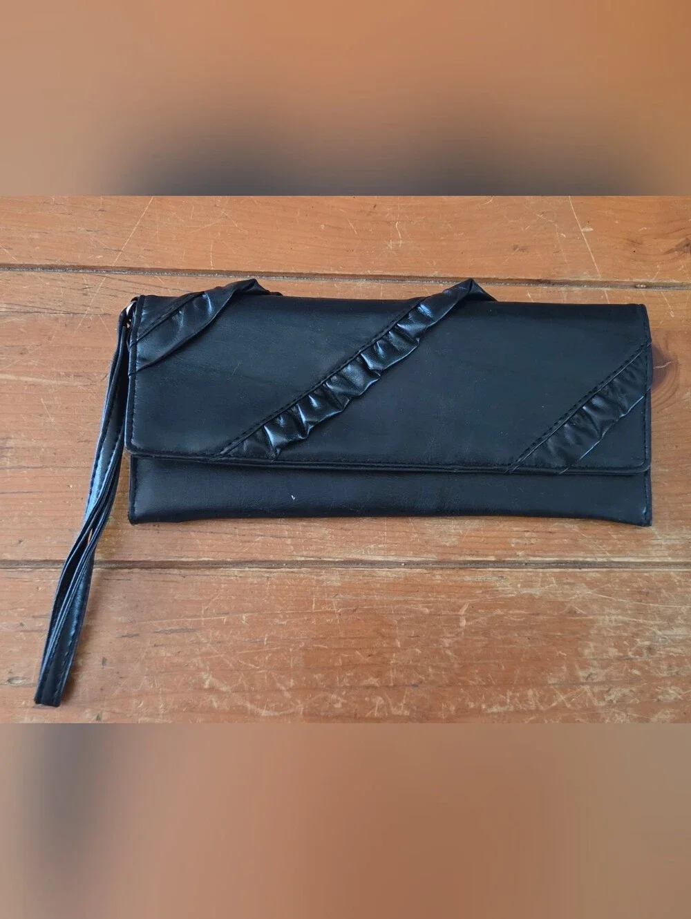Classic Black Payless Faux Leather Envelope Clutch - Elegant Ruffle Detail